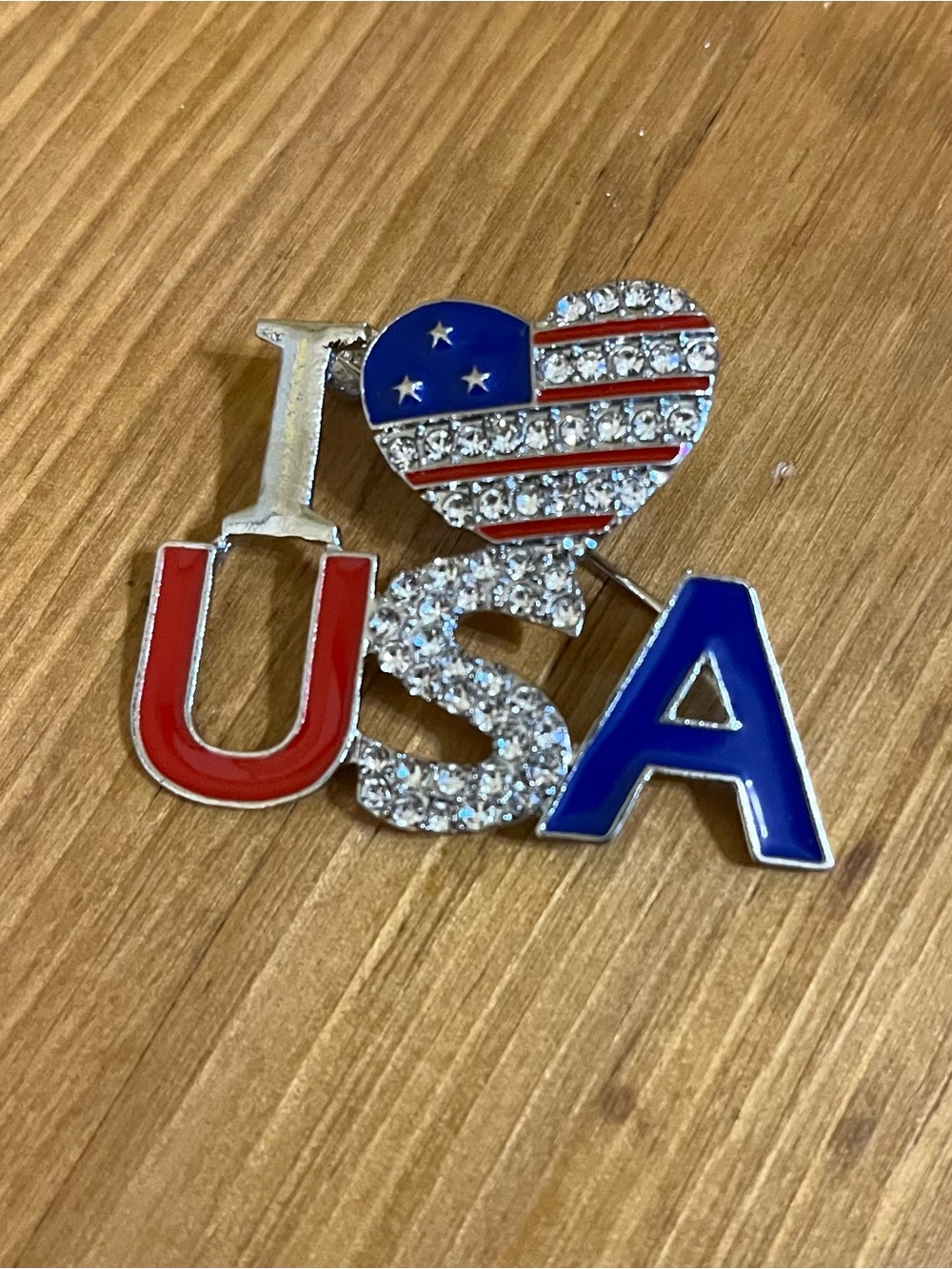 Patriotic I ♥ USA Crystal Pin Brooch - Red, White & Blue